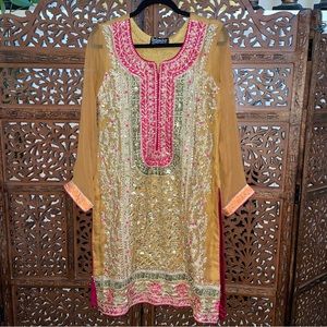 Pakistani Indian Yellow Gharara 3 Piece Suit with Gota Work